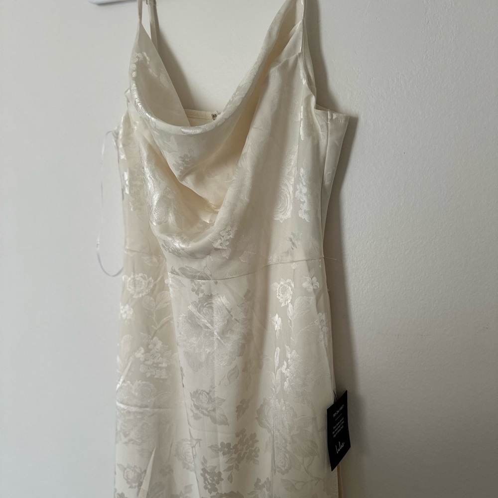 Lulu's Modern Passion Ivory Floral Satin Jacquard Ruffled Midi Dress - Picture 5 of 10